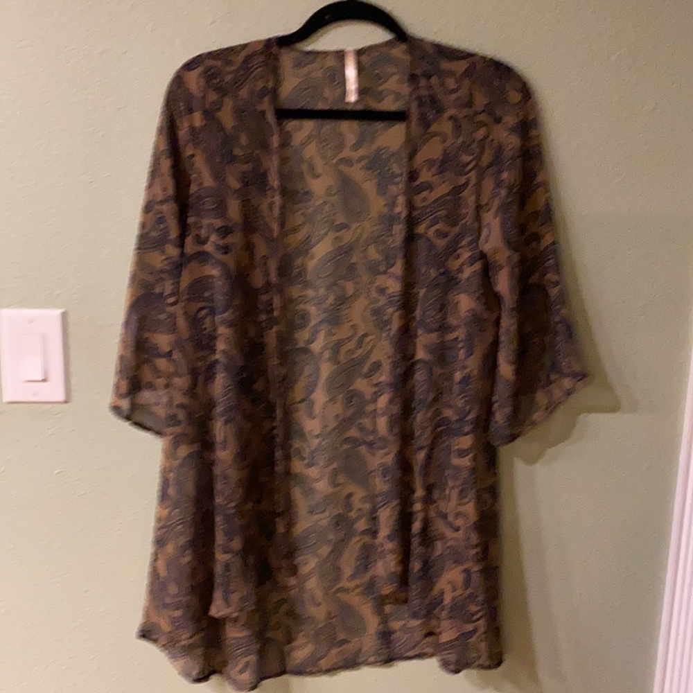 *3/20* elleCLO Lightweight Brown Paisley Open-Front Kimono - Picture 7 of 8